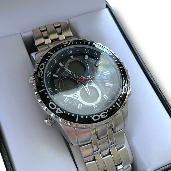 Elgin Mens Chronograph Watch Digital Analog Silver Tone Link Band Quartz Movemen - Picture 8 of 16